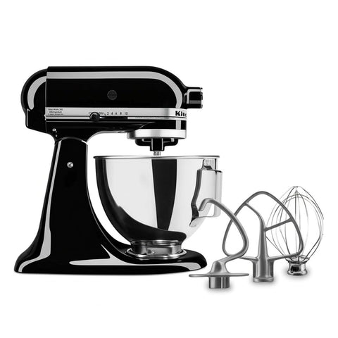 KitchenAid tilt-head stand mixer front view showing compact 4.5-quart capacity for everyday baking.