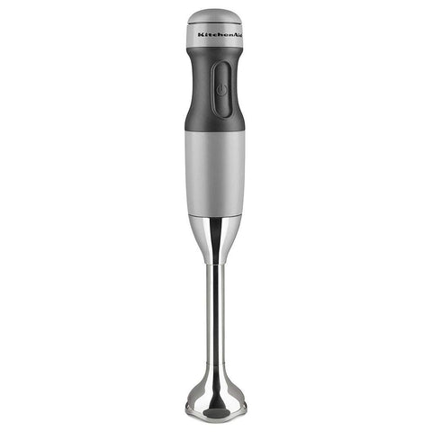 KitchenAid variable speed hand blender in matte gray with soft grip handle for smooth blending and BPA-free jar