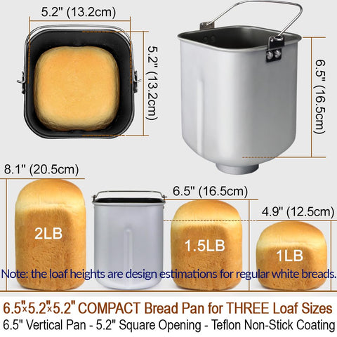 KITCHENARM three loaf sizes display for 2lb, 1.5lb, and 1lb loaves.