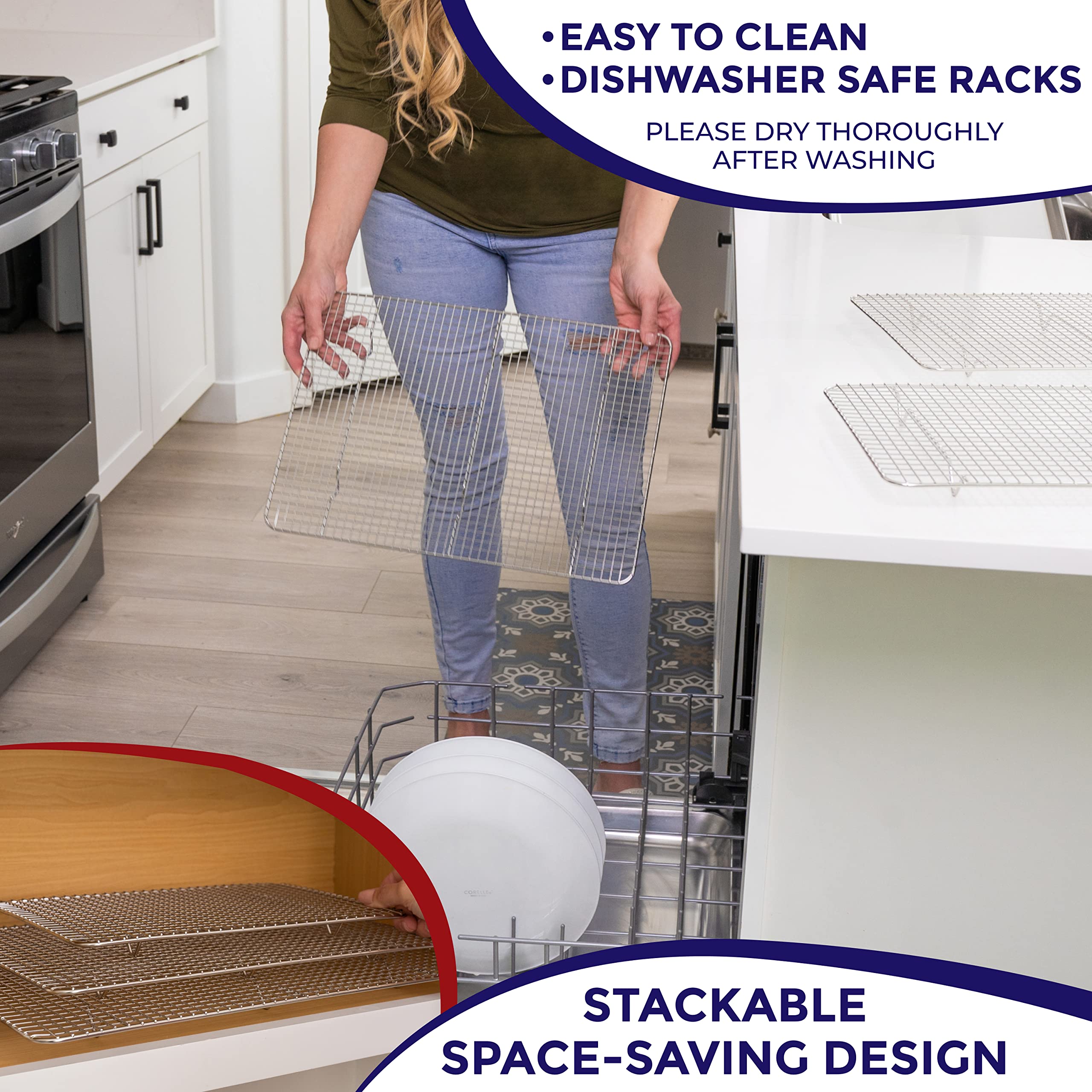 KITCHENATICS durable wire rack with three support bars for steady air flow
