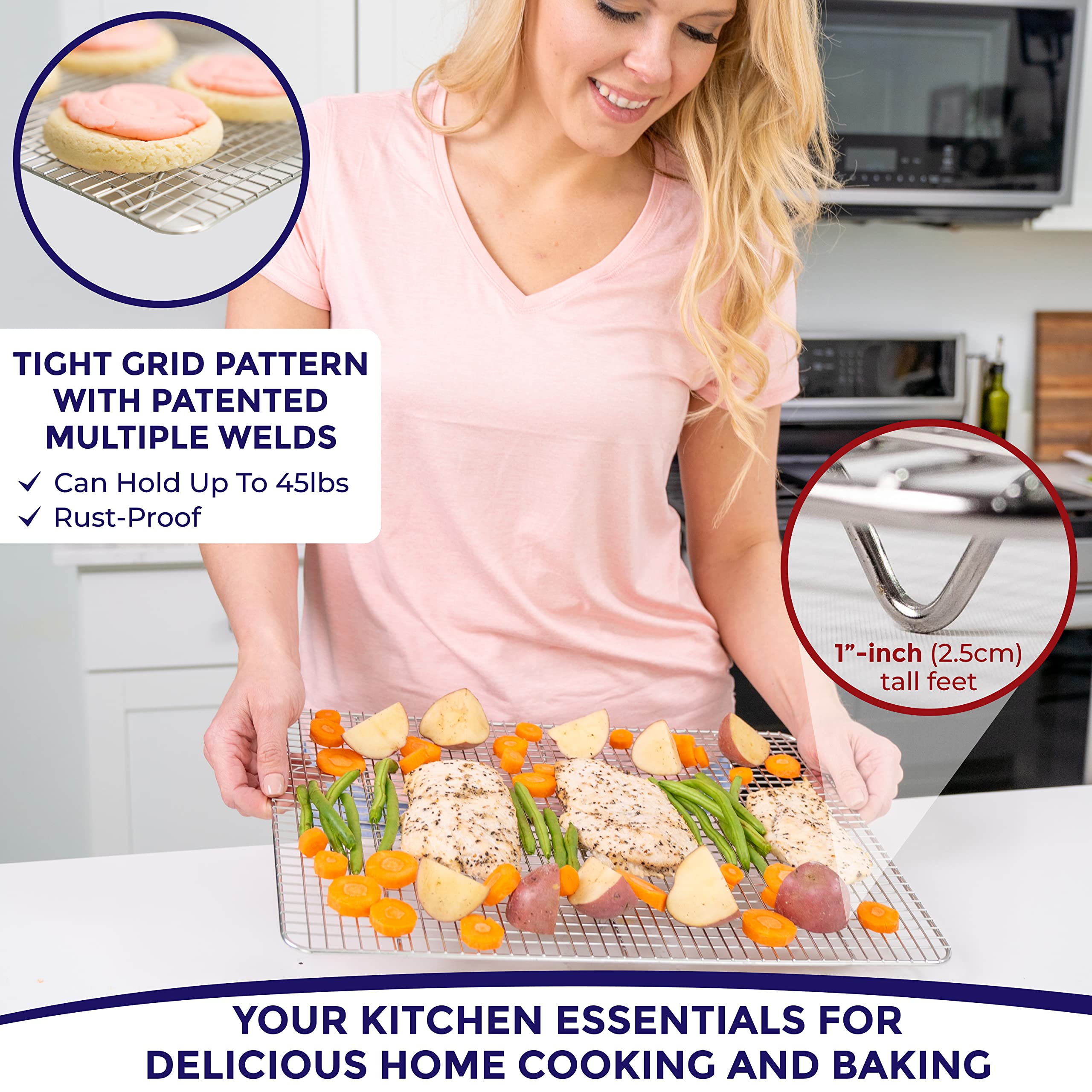 KITCHENATICS heat resistant rack withstands up to 575°F for roasting and baking