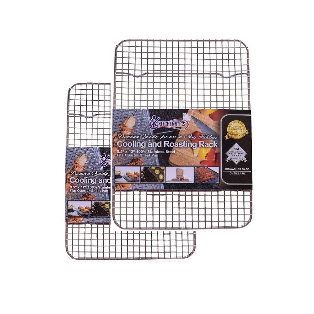 Kitchenatics heavy duty cooling rack for quarter sheet pans enhances airflow for even cooling.