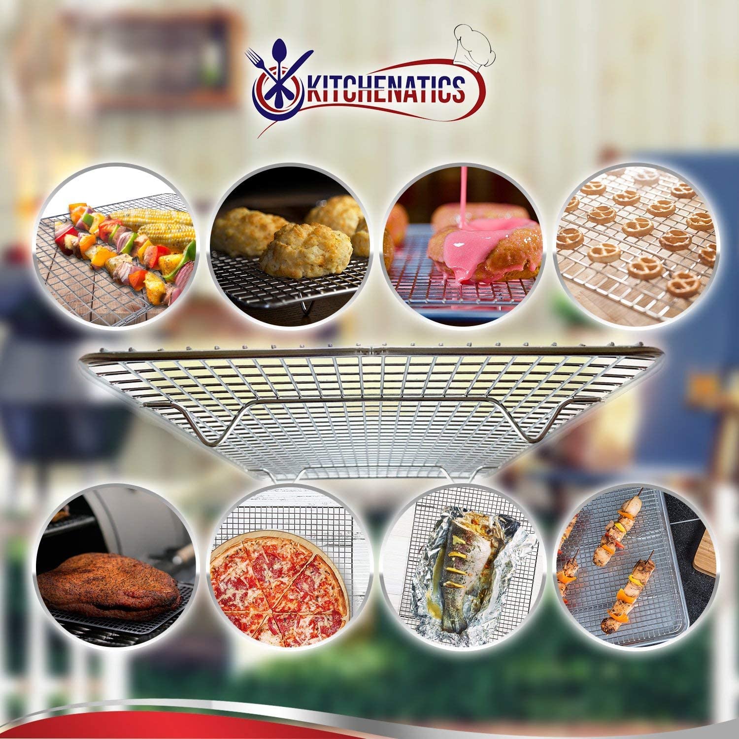 Kitchenatics rack with three support bars provides stable heat circulation.