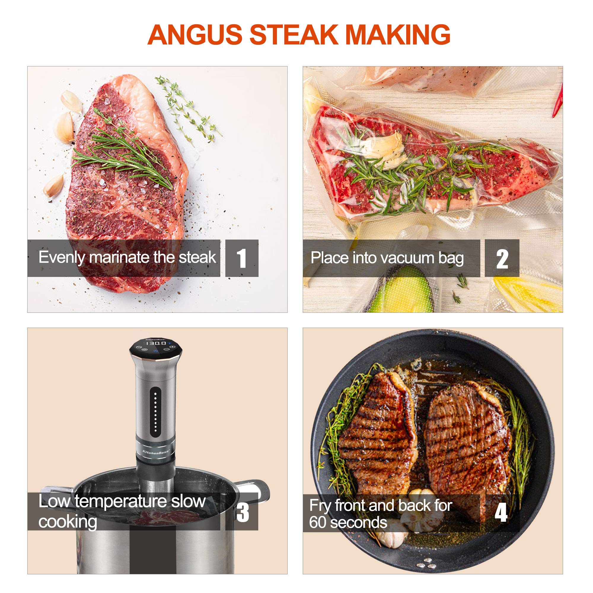 KitchenBoss sous vide cooker 16 L/min water flow for even heat distribution
