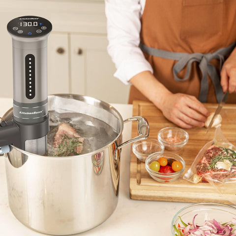 KitchenBoss sous vide cooker stainless steel head welds ensure long lasting reliability during use.
