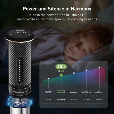 KitchenBoss wifi sous vide cooker app control demonstrates remote setup for convenient cooking.