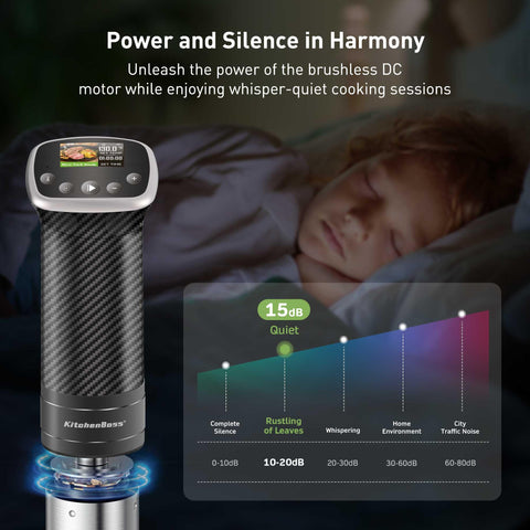 KitchenBoss wifi sous vide cooker brushless motor delivers quiet, steady performance