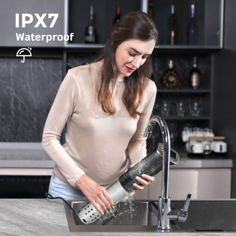 KitchenBoss wifi sous vide cooker carbon fiber pattern styling in kitchen