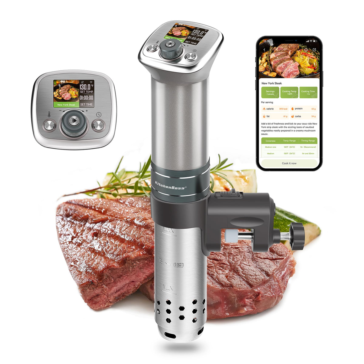 KitchenBoss sous vide cooker with quiet motor for distraction-free cooking
