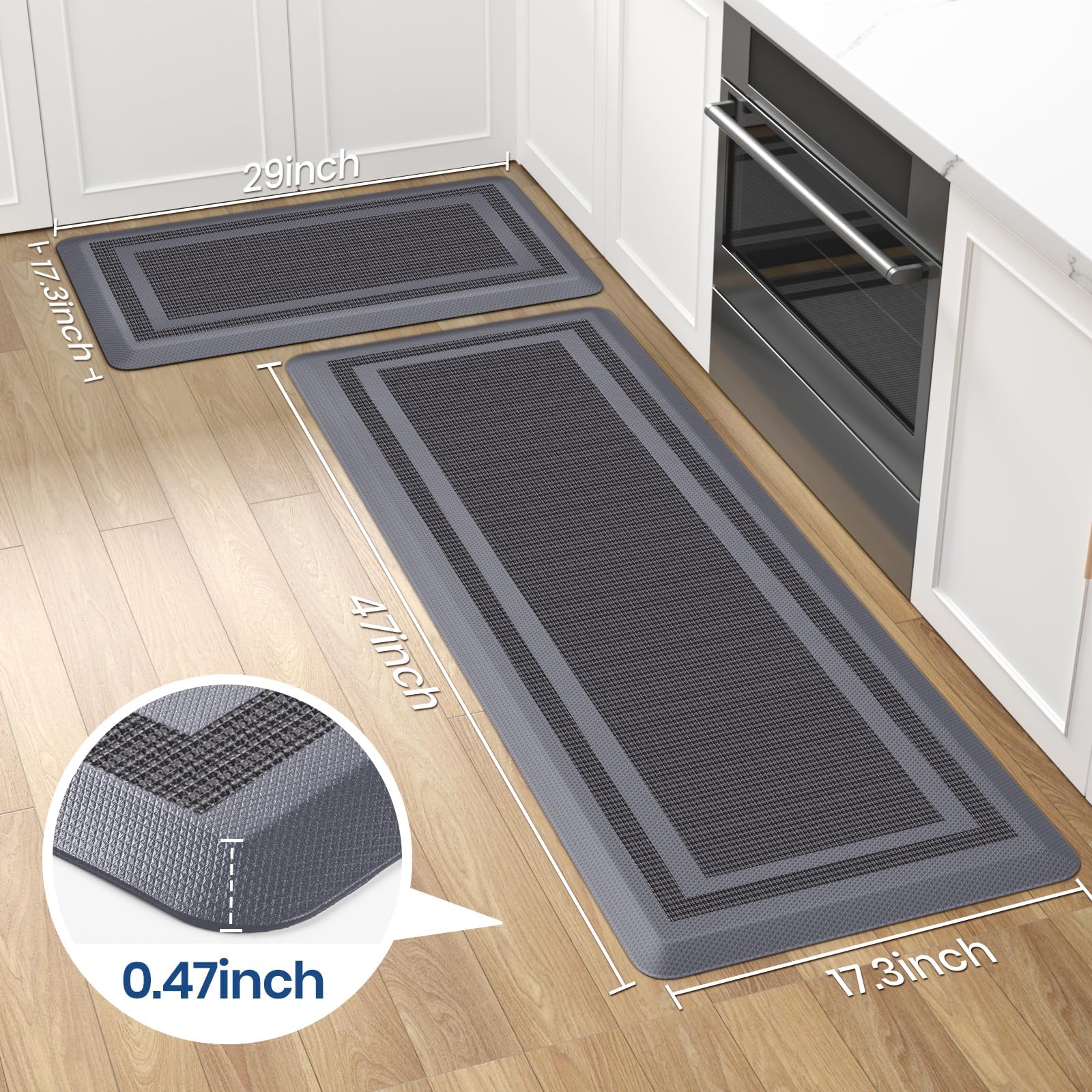 KitchenClouds 2pc kitchen rugs side view shows anti-fatigue support at the sink