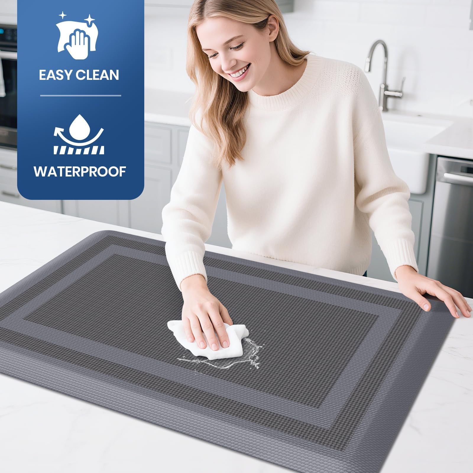 KitchenClouds 2pc kitchen rugs unfolded layout demonstrates full-coverage standing comfort