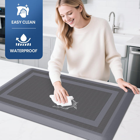 KitchenClouds 2pc kitchen rugs unfolded layout demonstrates full-coverage standing comfort