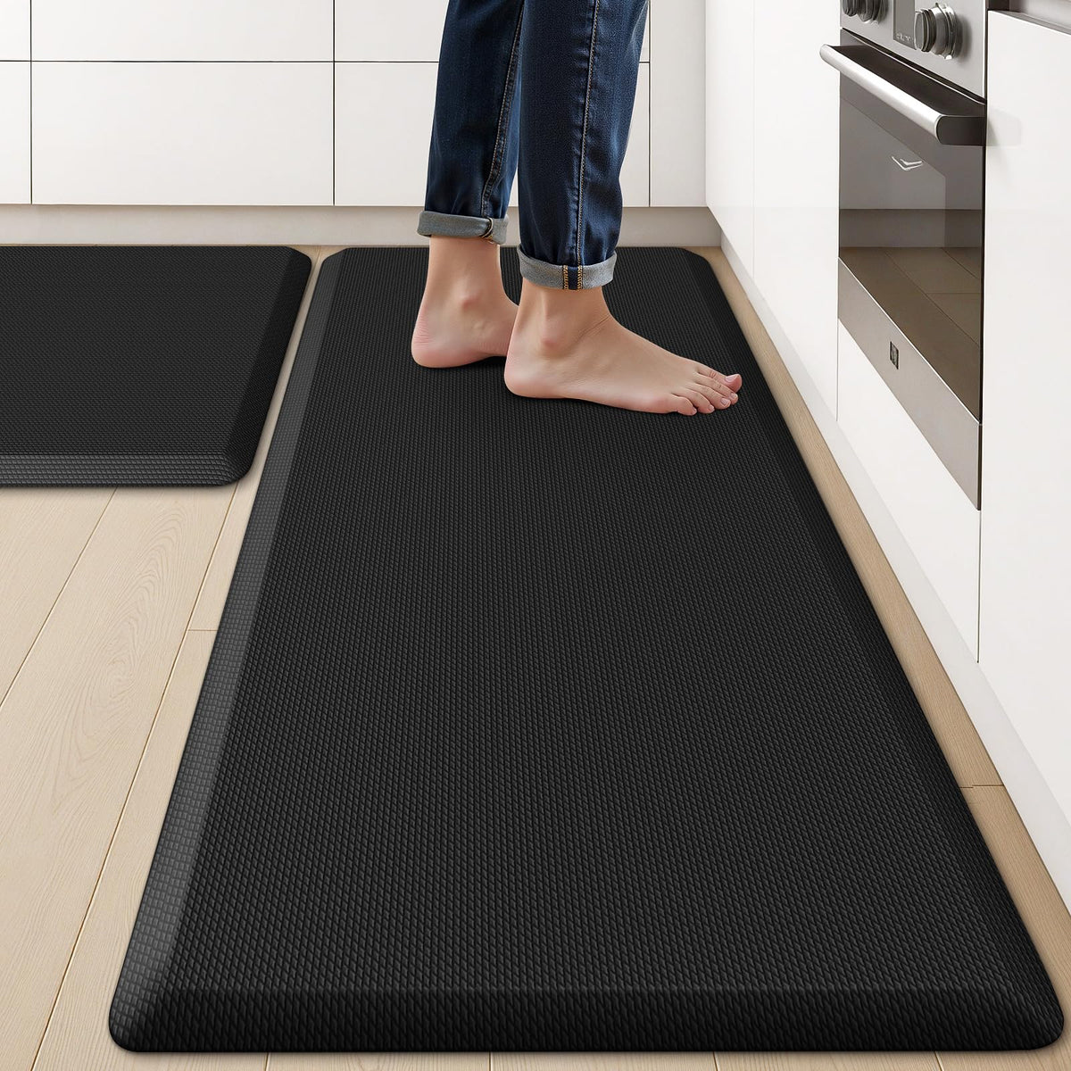 KitchenClouds anti-fatigue two-piece kitchen mats provide comfortable standing support.