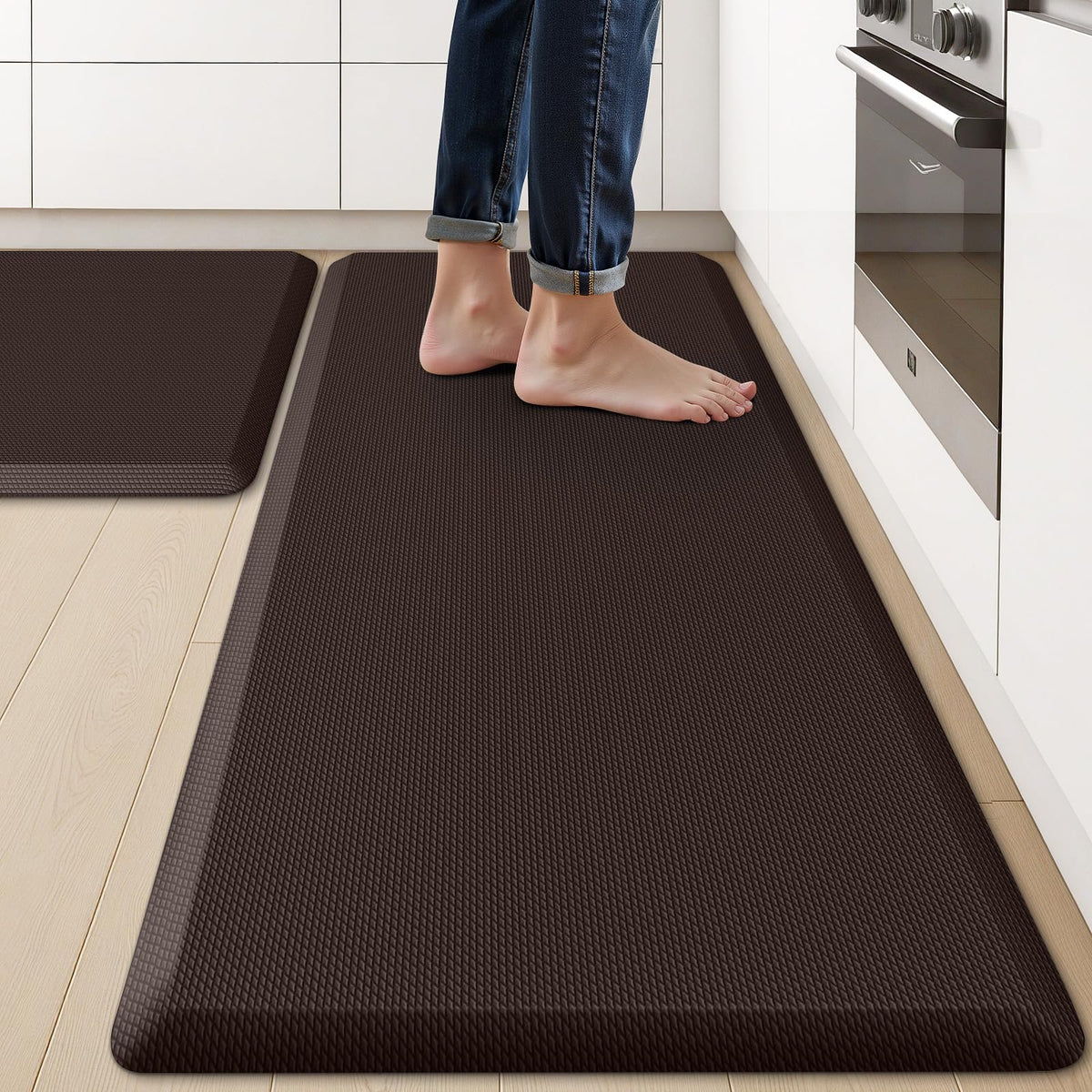 KitchenClouds anti-fatigue kitchen mat 47x17 offers plush support for long cooking tasks.