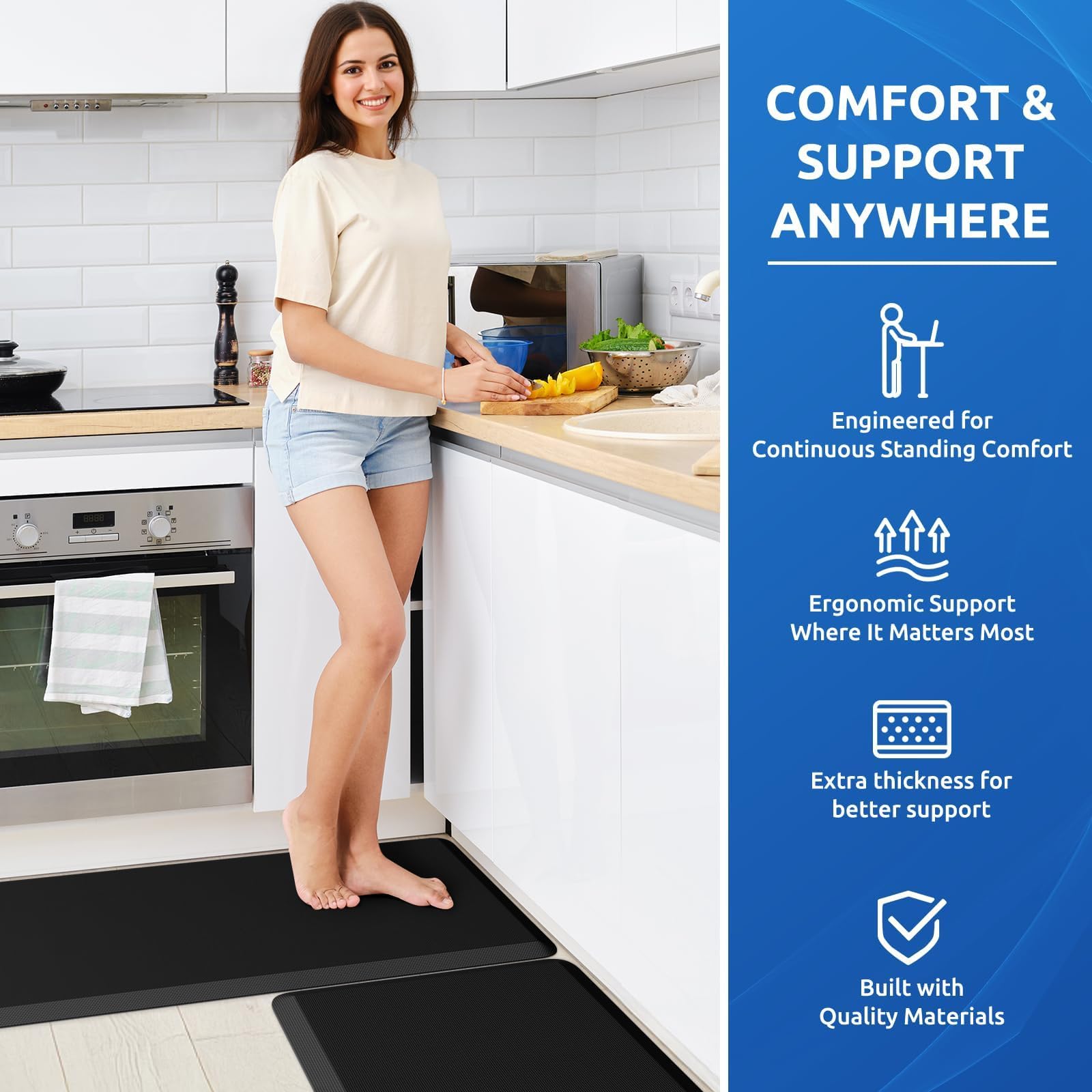 KitchenClouds easy-care memory foam mat resists dust for quick maintenance.