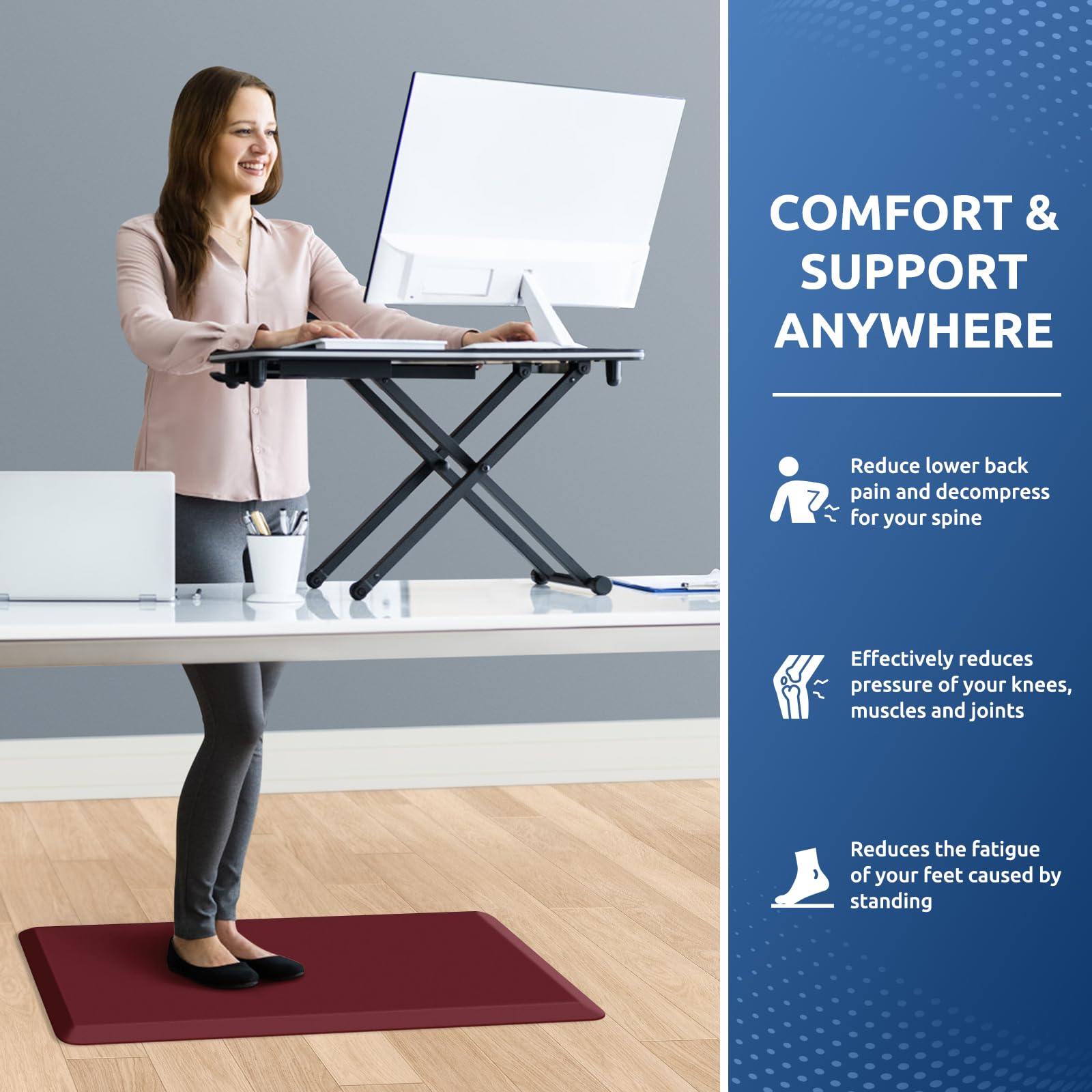 KitchenClouds cushioned mat supports joints while standing at desks or counters.