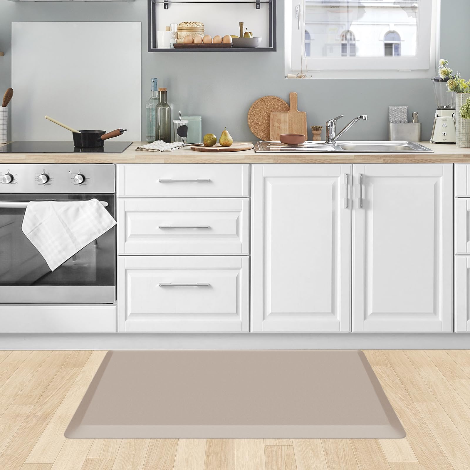 KitchenClouds Cushioned mat offers durable, fatigue-reducing comfort on various floors.