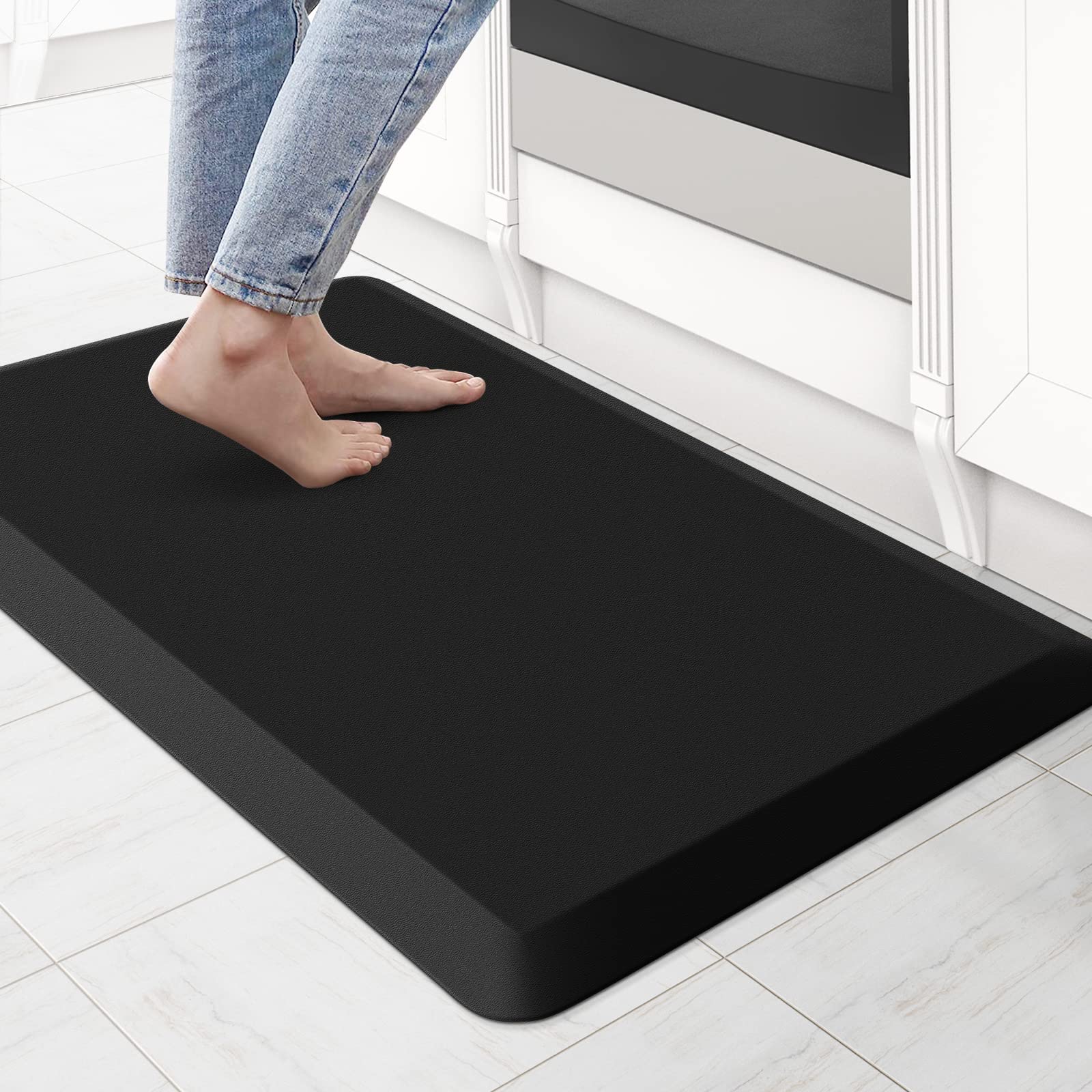 KitchenClouds cushioned kitchen mat provides soft support for standing during cooking.