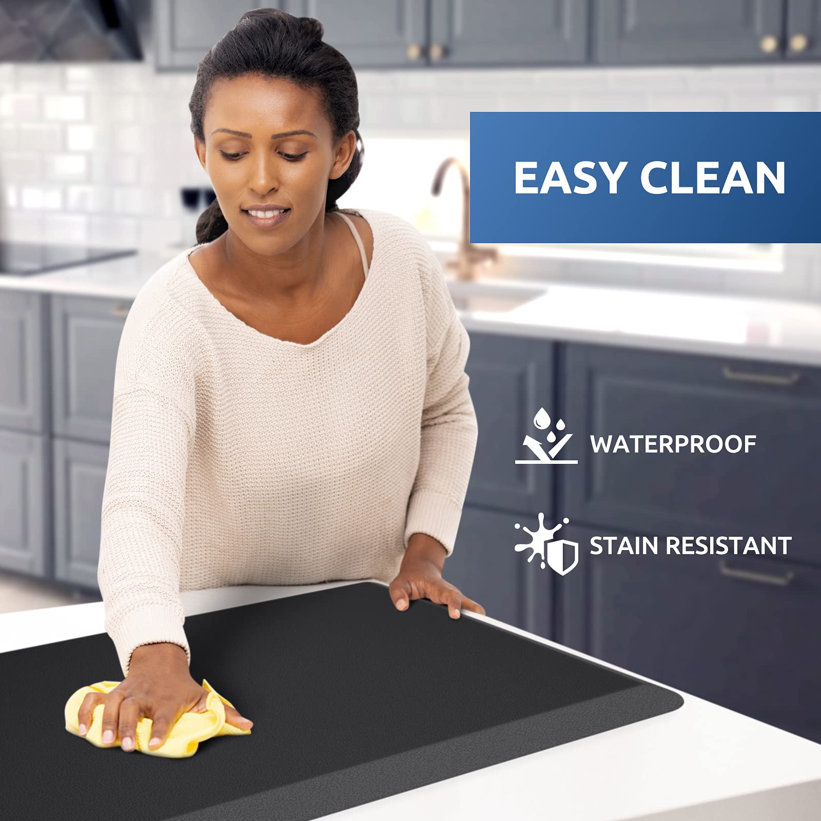 KitchenClouds mat with diamond-bottom non-slip design prevents slips.