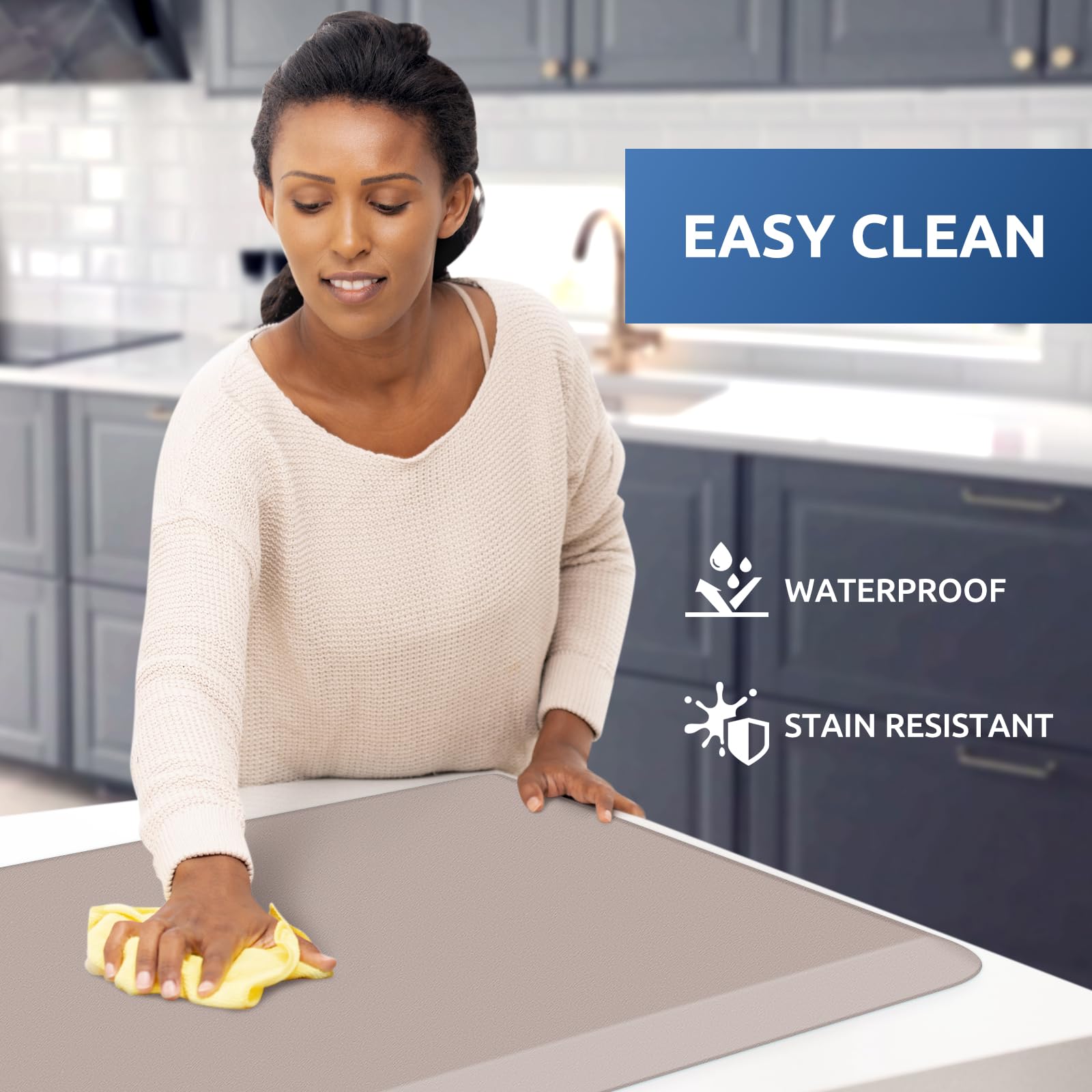KitchenClouds Kitchen Mat features Non-Slip Bevel Edge for stable placement.