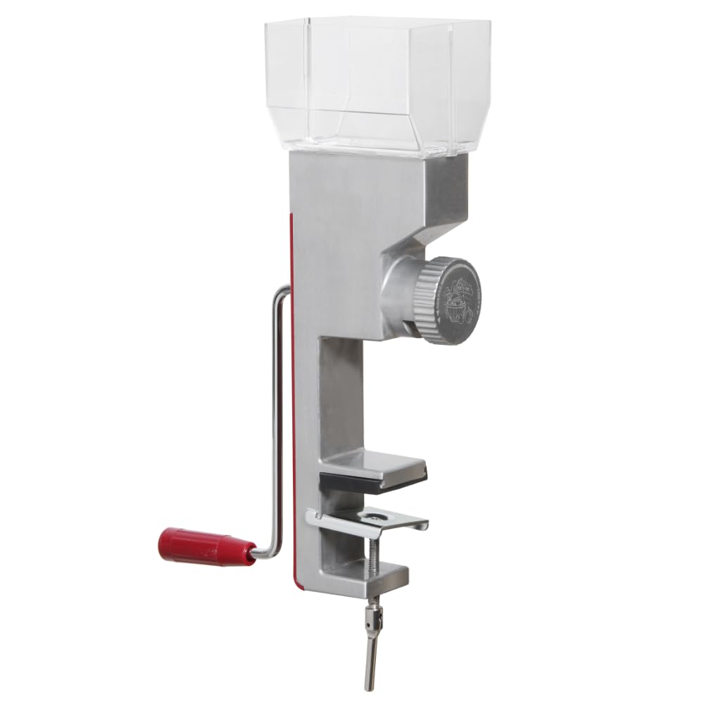 Kitchen Crop VKP Deluxe grain mill top view shows sturdy burrs for multi-grain grinding