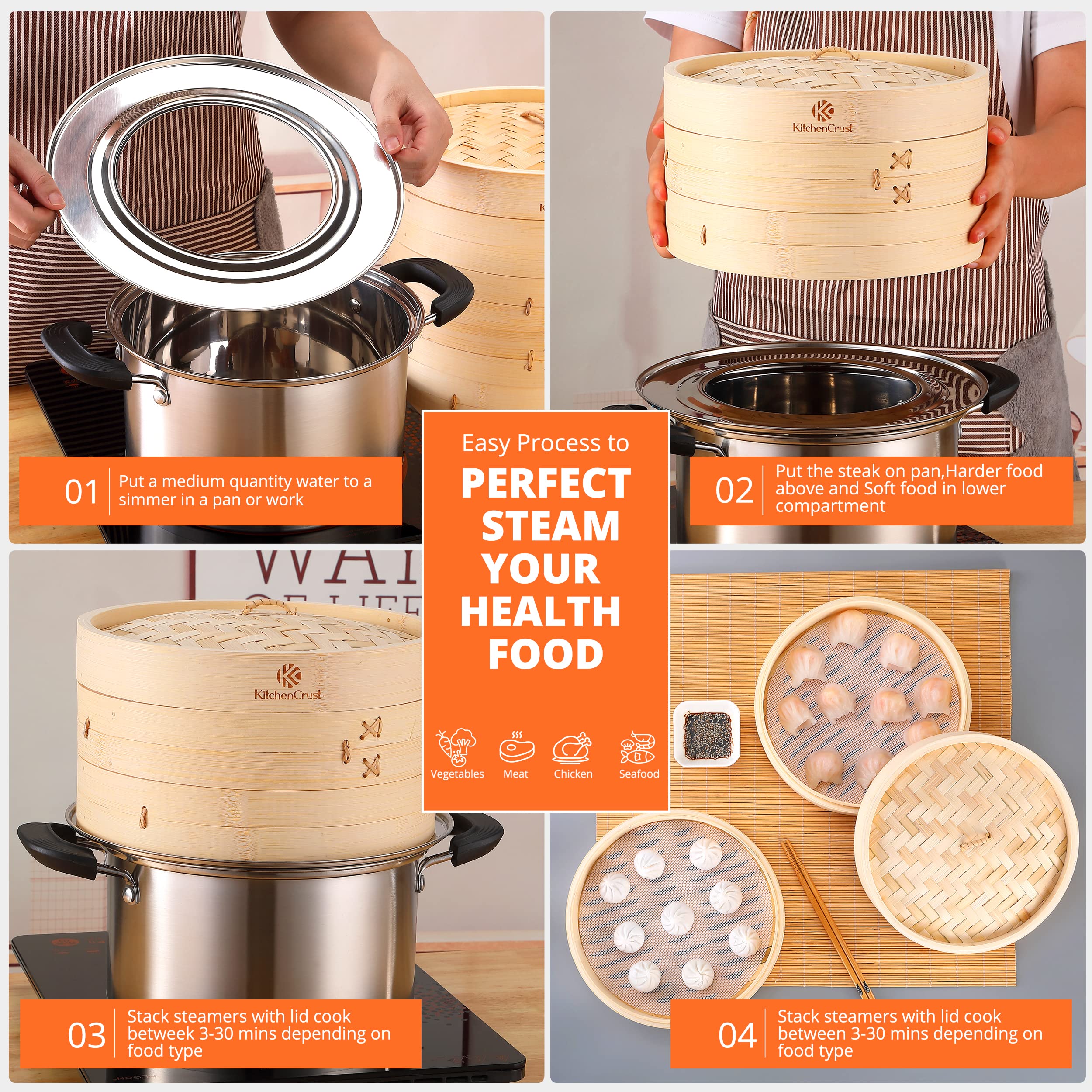 KitchenCrust chopsticks included with steamer for authentic quick meals.
