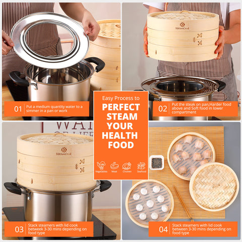KitchenCrust chopsticks included with steamer for authentic quick meals.