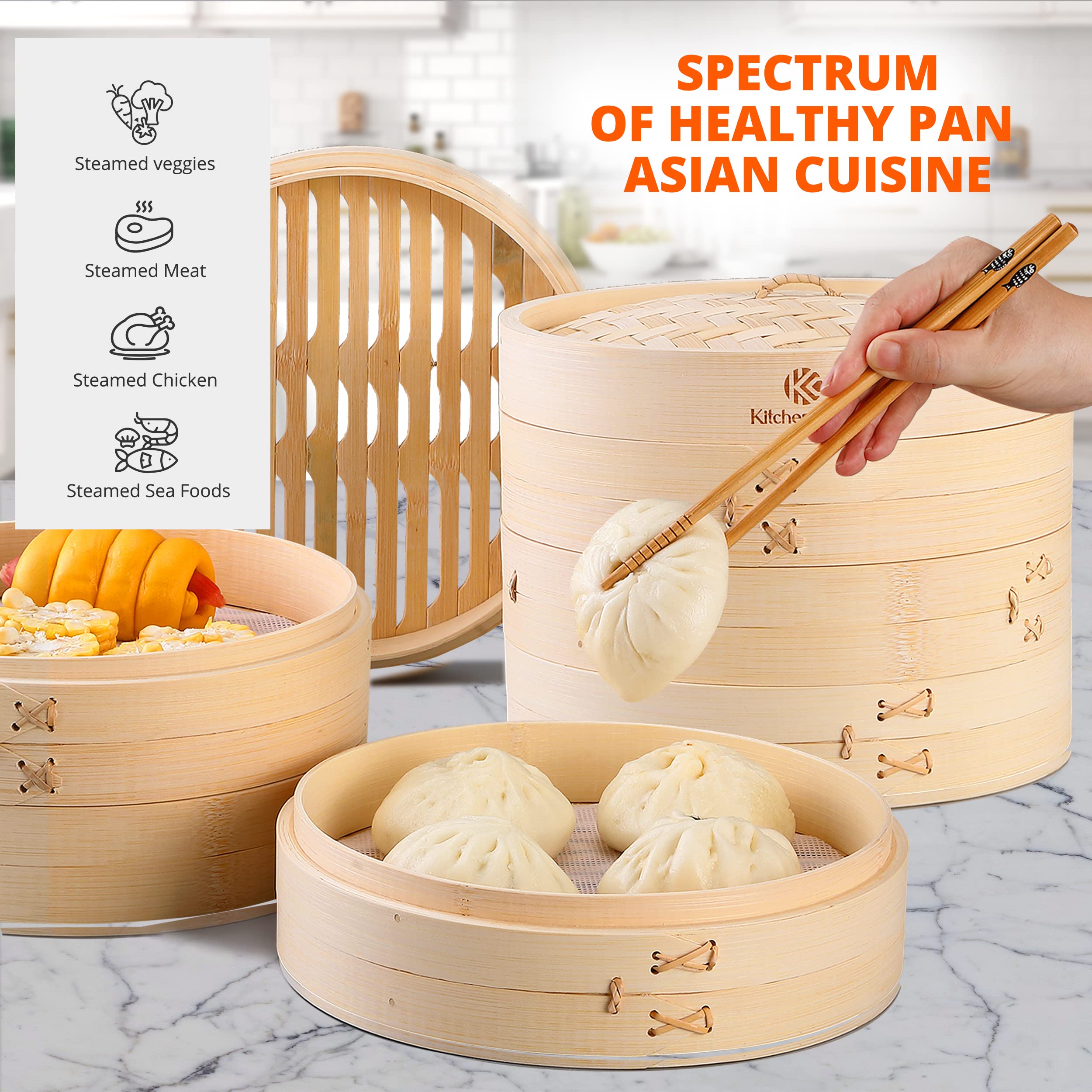 KitchenCrust steamed vegetables and buns retain texture and flavors.