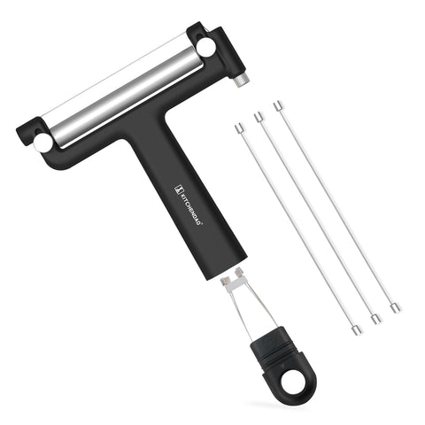 KITCHENDAO adjustable-handheld wire cheese slicer for precise, even cheese slices.