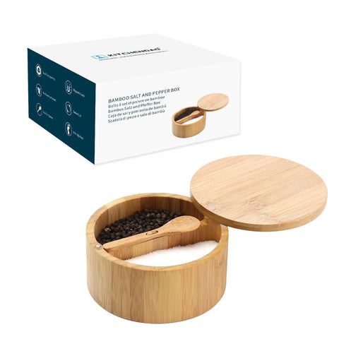 KITCHENDAO bamboo division box with dual compartments for organized spices.