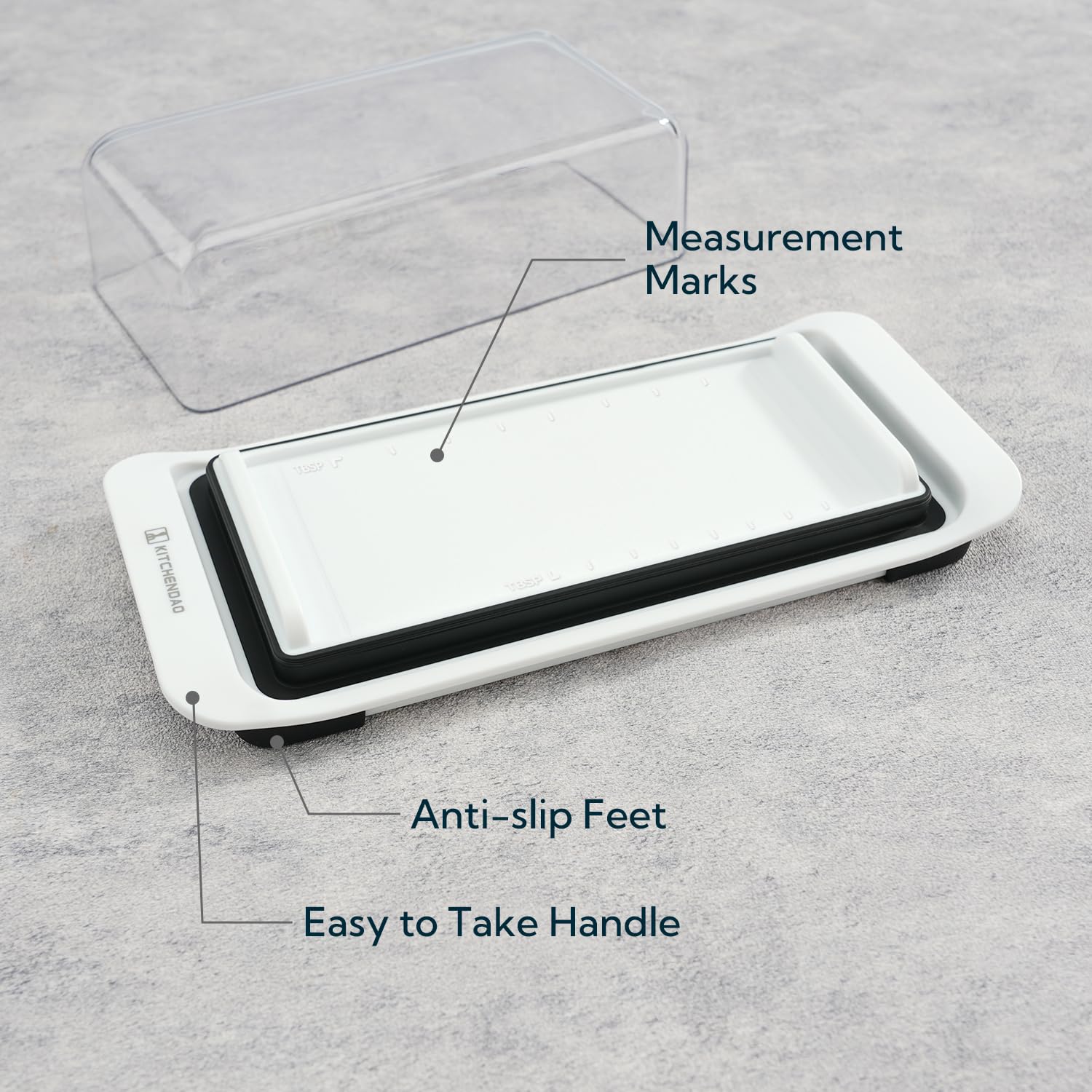 KITCHENDAO butter dish shows two sticks securely with capacity marks
