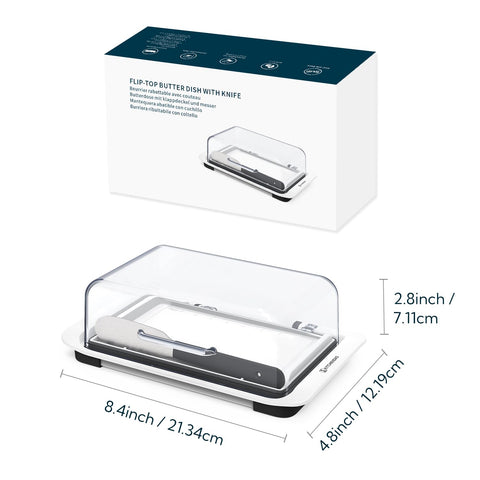 KITCHENDAO butter keeper on counter with clear lid and secure fit