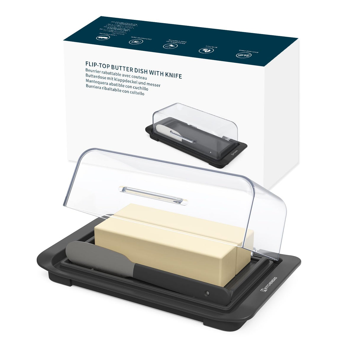 KITCHENDAO butter dish with lid open for quick countertop access
