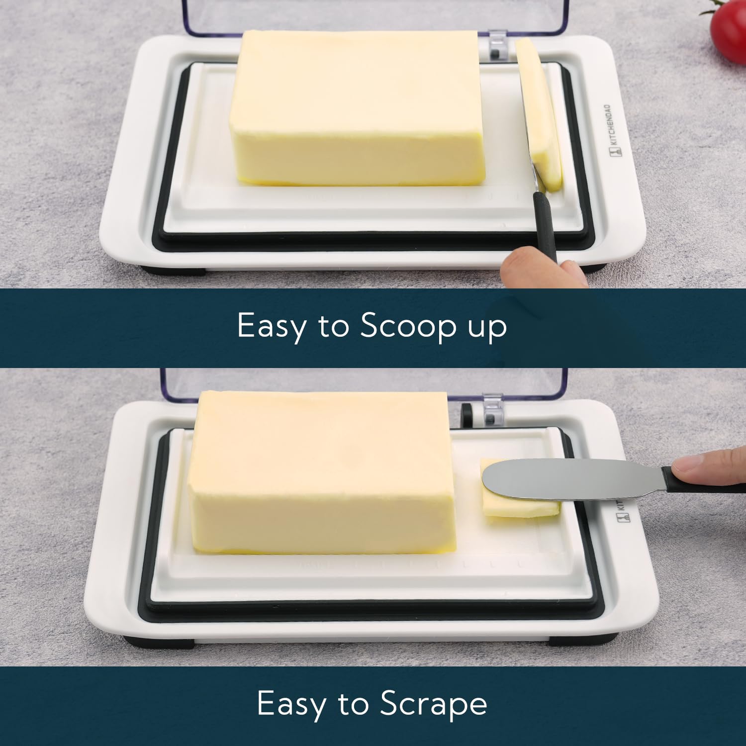 KITCHENDAO butter dish side stoppers enable easy scooping and knife rest