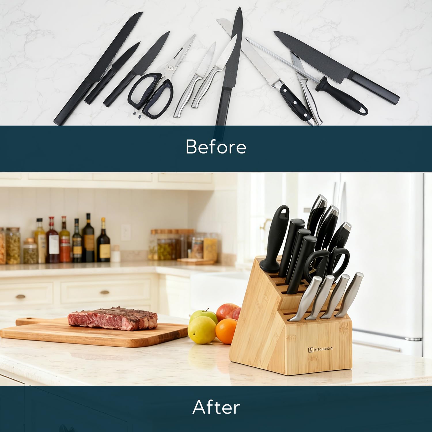 KITCHENDAO natural bamboo surface is durable and easy to wipe.