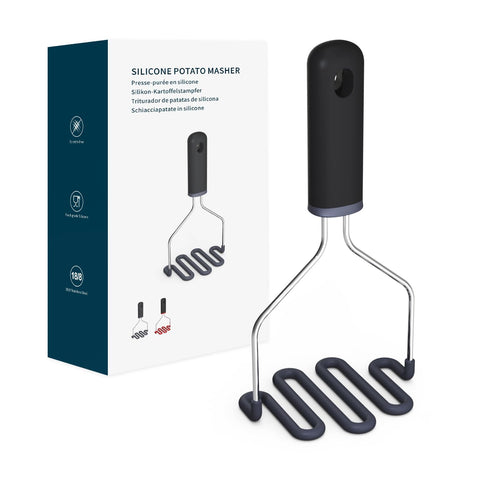 Kitchendao non-scratch potato masher in black for non-stick pans