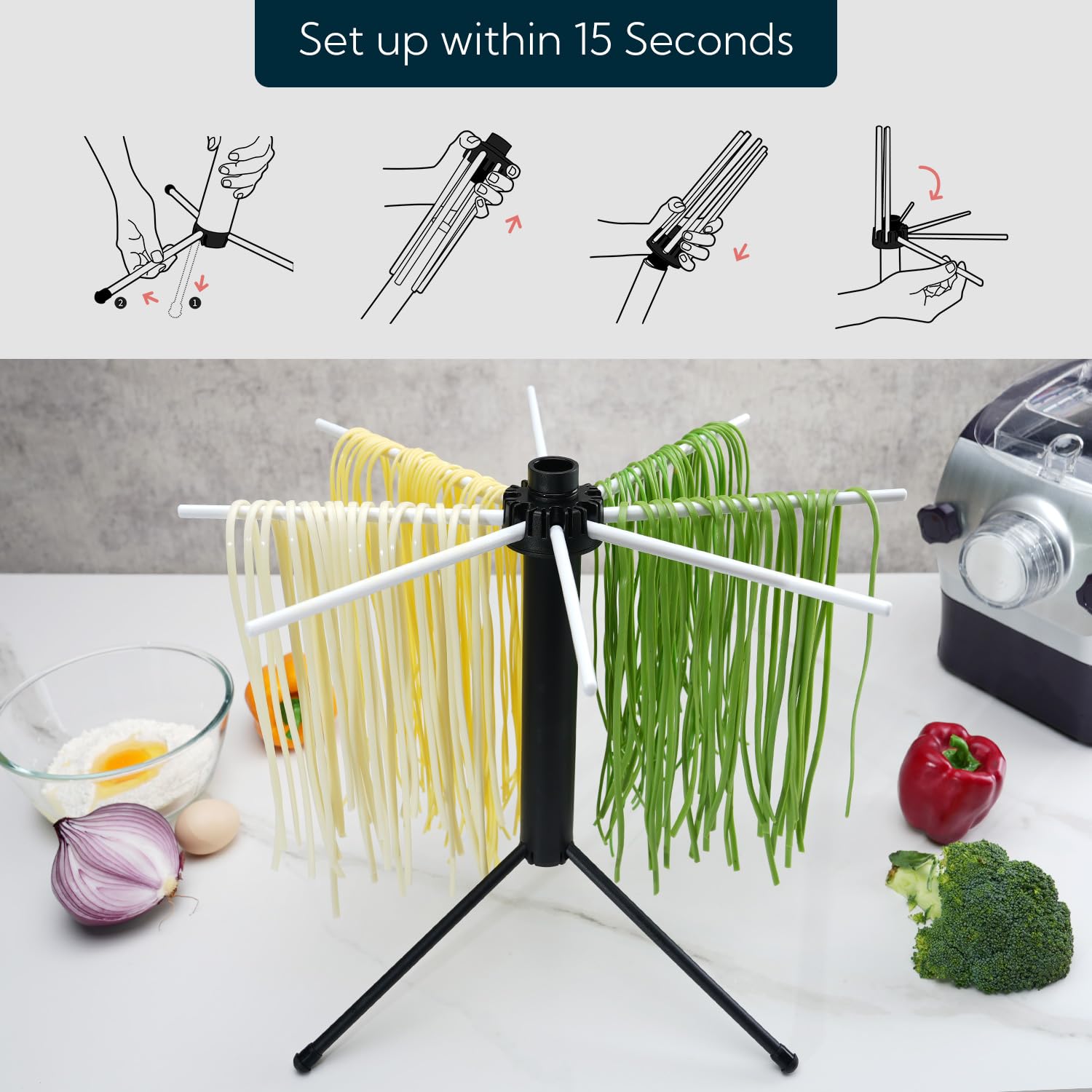 KITCHENDAO pasta drying rack with rotatable arms for even drying