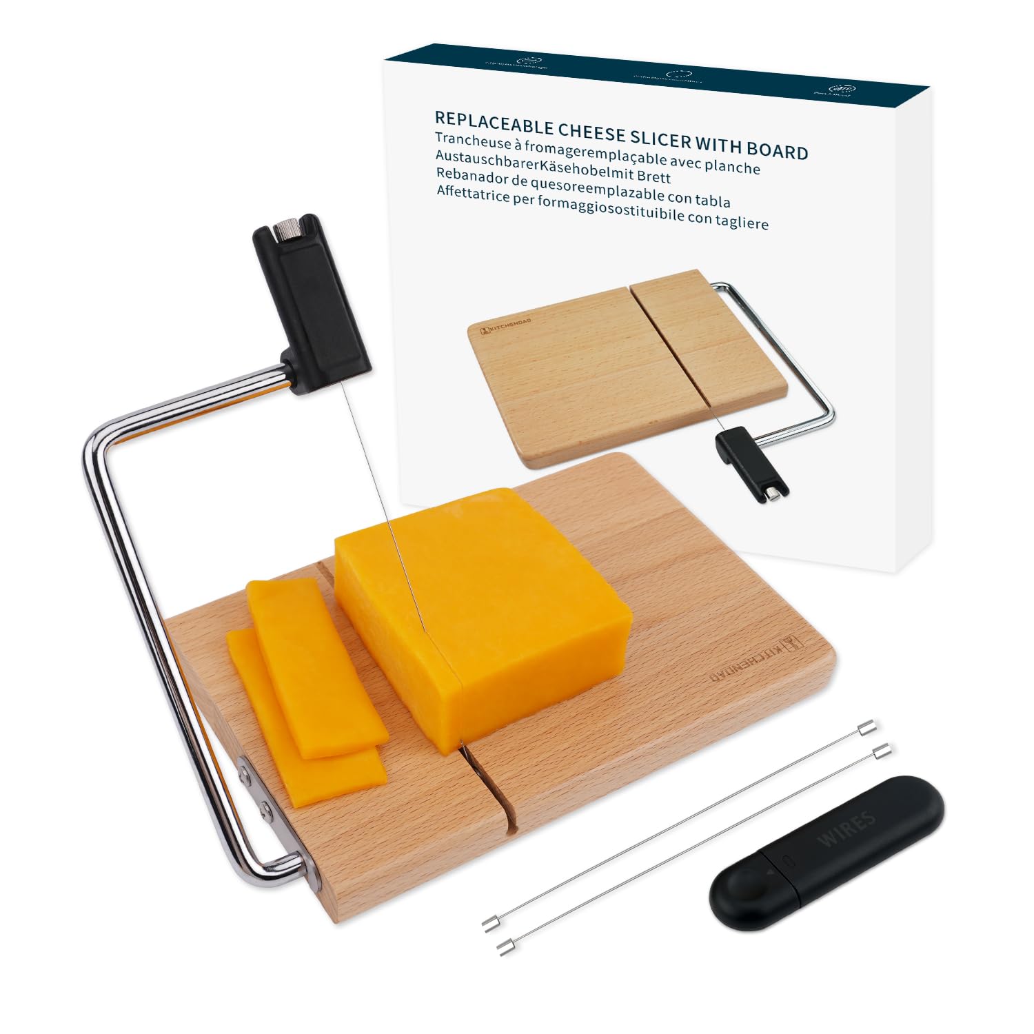 KITCHENDAO replaceable wire cheese slicer with board for clean, even slices