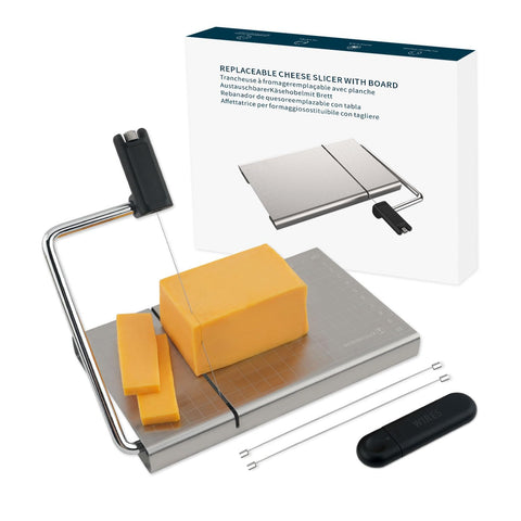 KITCHENDAO cheese slicer with board for stable, clean slices.