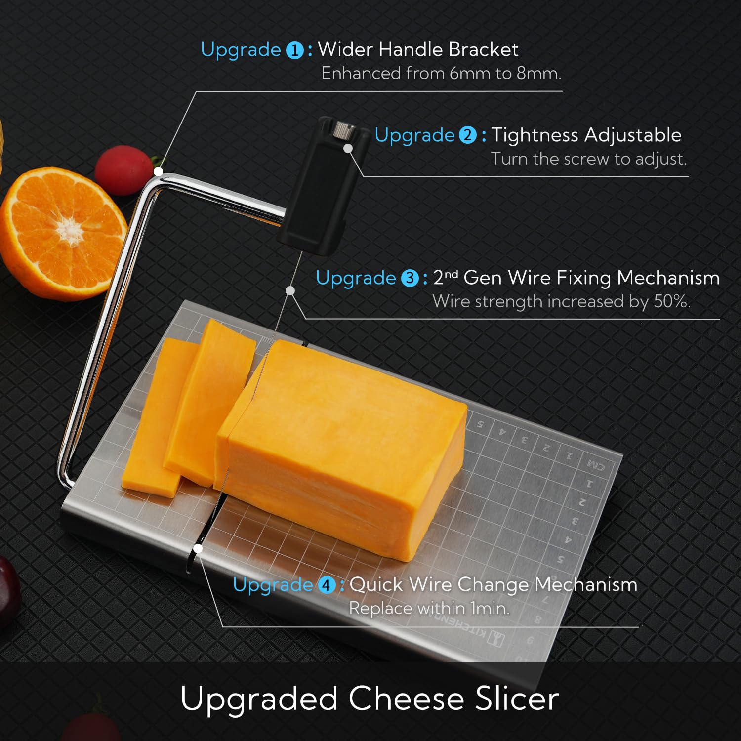 KITCHENDAO slicer shows precise measuring grids for even slices.