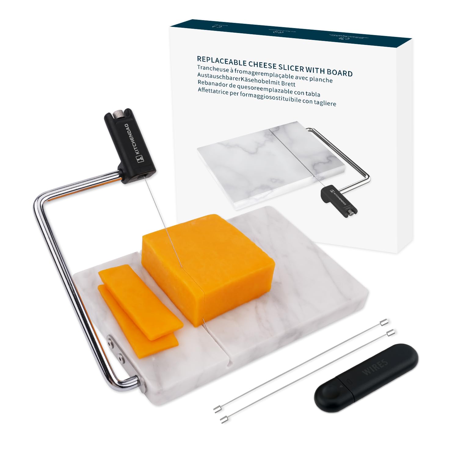 KITCHENDAO replaceable wire cheese slicer with board for smooth slicing of fresh cheese