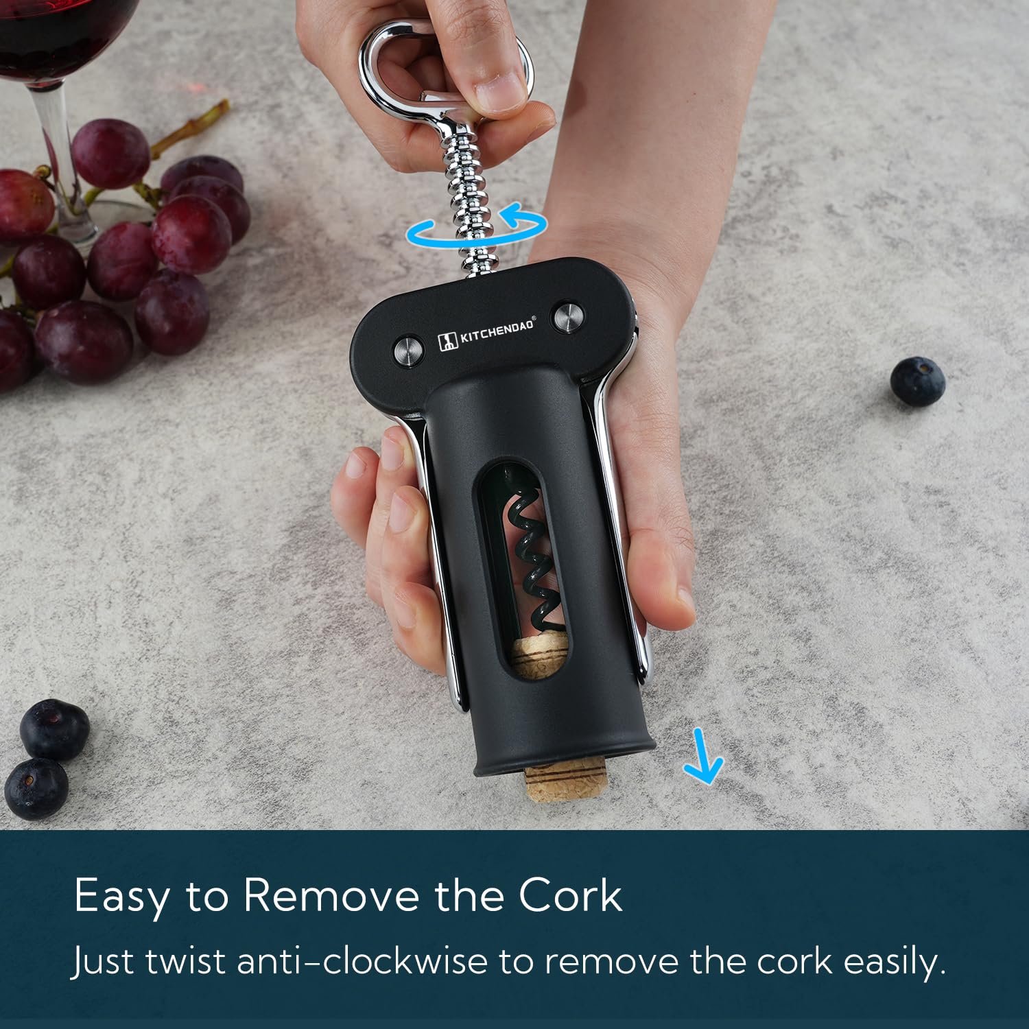 Self-centering non-stick screw of KITCHENDAO ensures smooth cork removal
