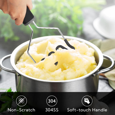 Kitchendao silicone-coated stainless steel masher for smooth mashes