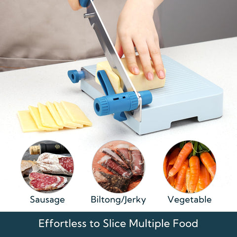 KITCHENDAO slicer handling sausages and biltong with clean cuts