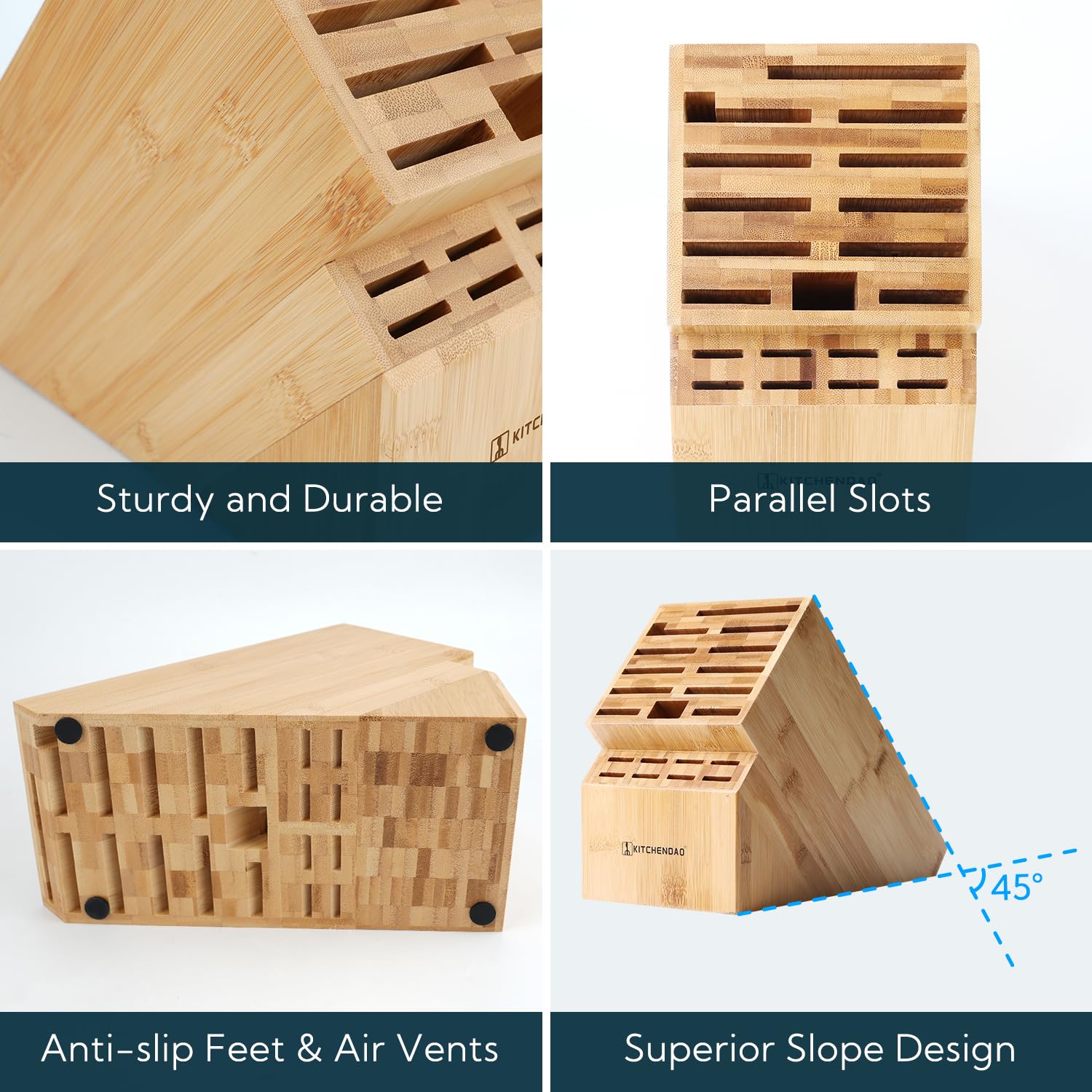 KITCHENDAO wider slots reduce blade wear and preserve sharpness.