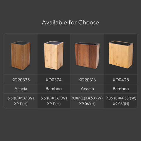 KITCHENDAO XL acacia stand stores up to 16 knives for organized kitchen workflow.