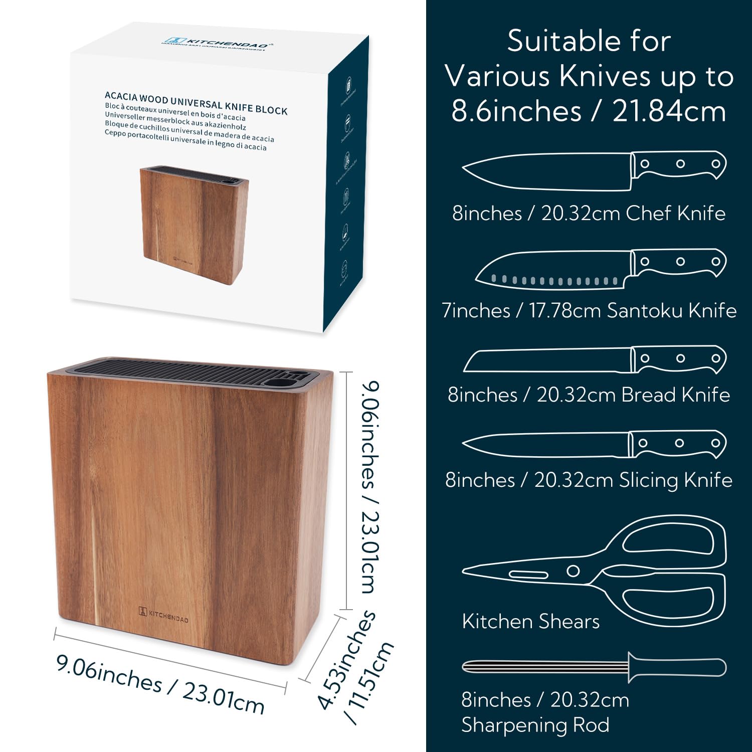KITCHENDAO XL acacia block ventilation openings promote quick drying and rust prevention.