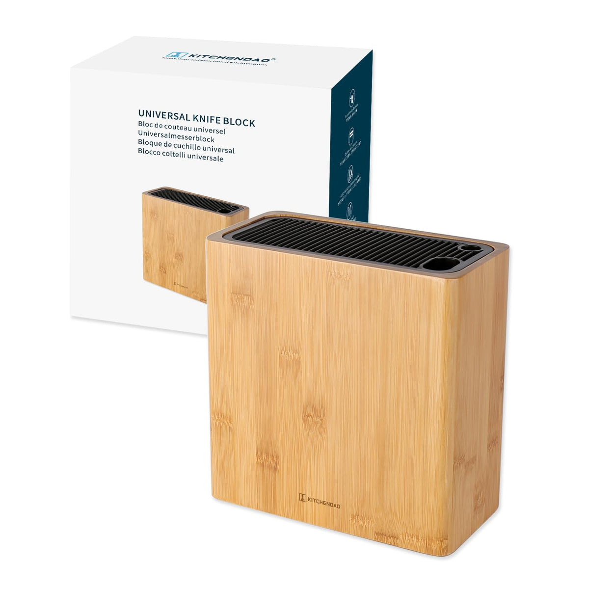 KITCHENDAO XL Bamboo Knife Block front view showing 16-knife capacity.