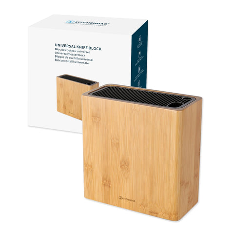 KITCHENDAO XL Bamboo Knife Block front view showing 16-knife capacity.