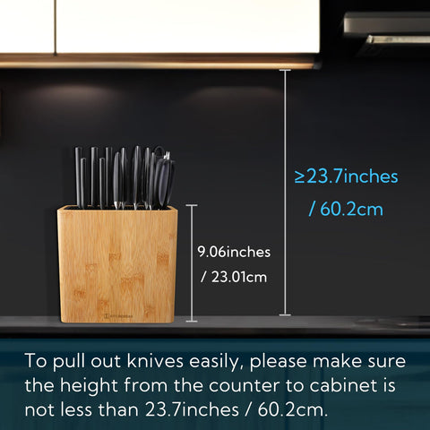 KITCHENDAO XL Bamboo Knife Block side slot view with parallel slots.